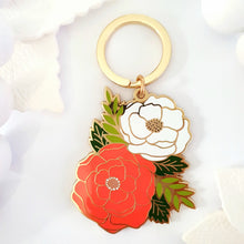 Load image into Gallery viewer, Peony Flower Enamel Keyring
