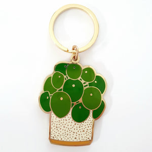 Pilea Peperomioides Enamel Keyring