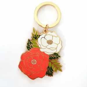 Peony Flower Enamel Keyring