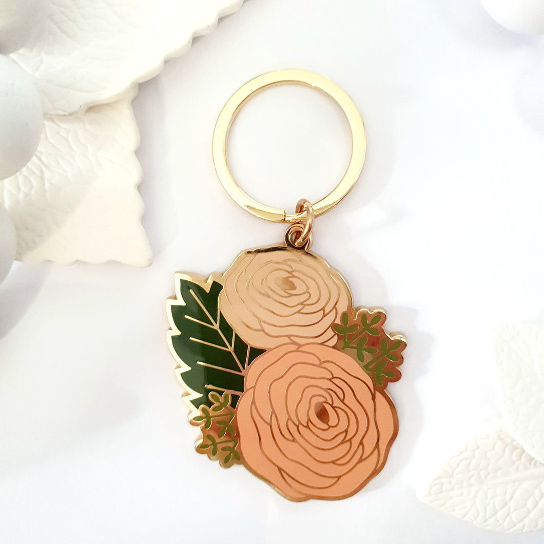 Ranunculus Enamel Keyring