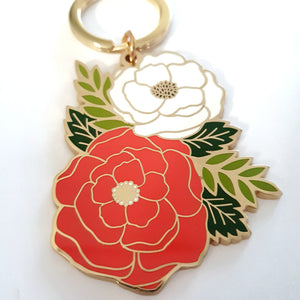 Peony Flower Enamel Keyring